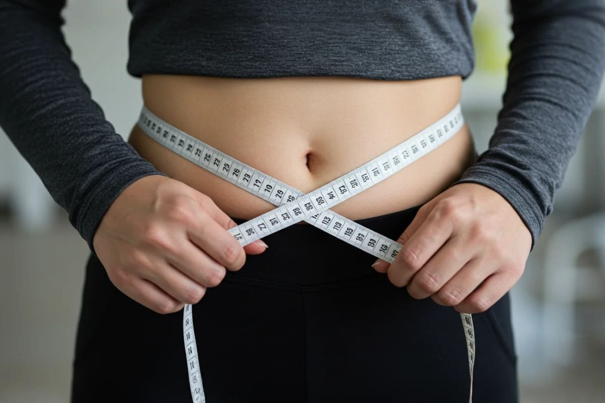 Como Desinchar a Barriga Rápido: 2 Métodos Cientificamente Comprovados 2 Pessoa medindo a cintura com fita métrica, simbolizando Como Desinchar a Barriga Rápido
